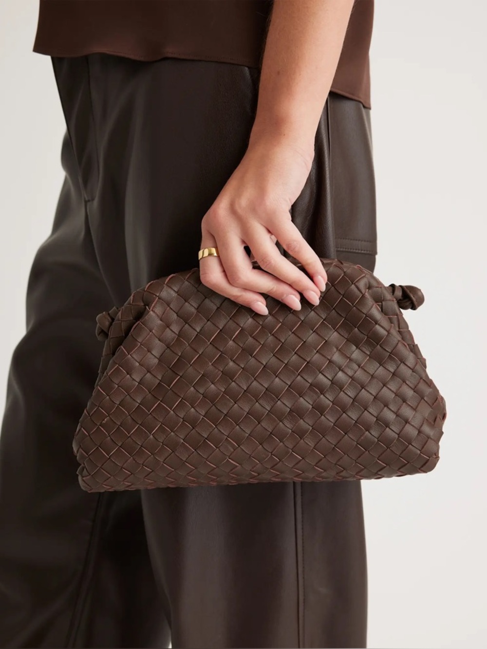 Quince Woven Leather Crossbody Bag in Dark Brown